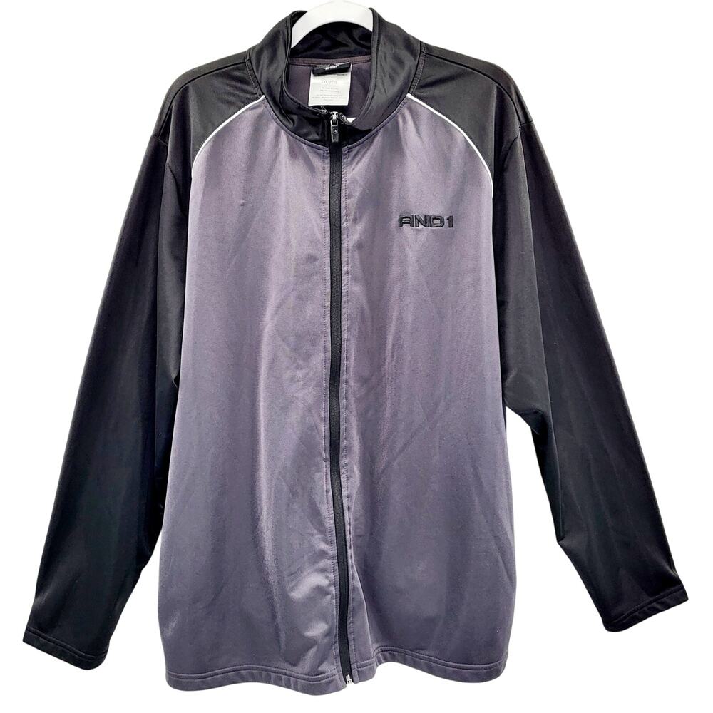And1 Grey & Black Embroidered Full Zip Lightweight Active Jacket Men’s Size 2XL